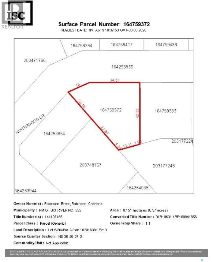 Unknown for sale: Lot 5 blk 2 Northwood Crescent, Big River Rm No. 555